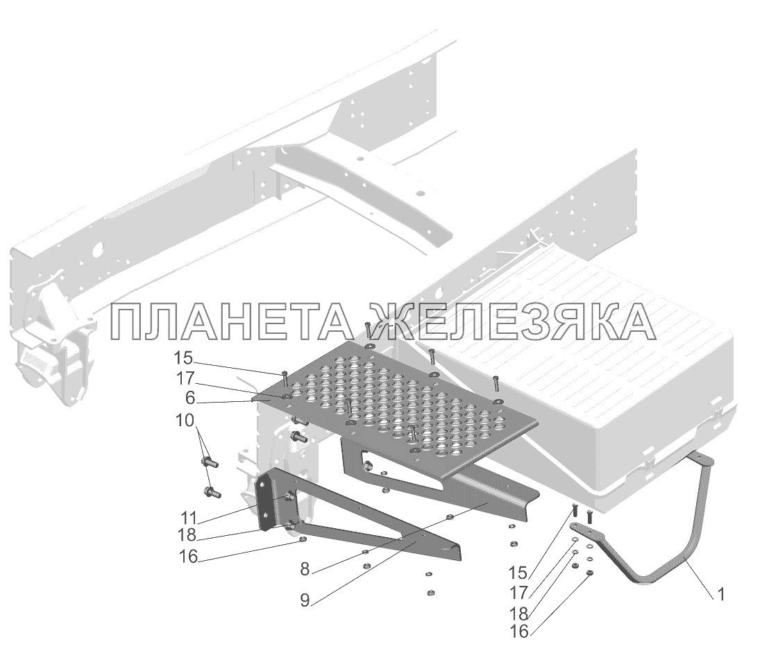 Установка площадки шасси и подножки 5440В9-2800026-010 МАЗ-5440B9, 6430B9