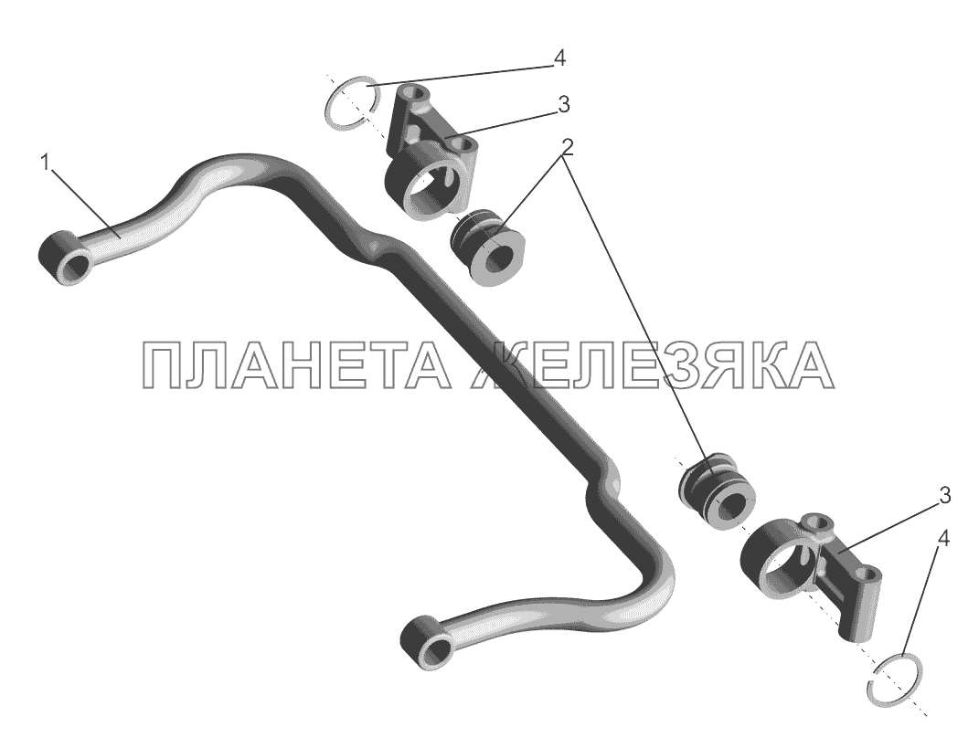 Вал стабилизатора с кронштейнами 6430-2906006 МАЗ-5440B9, 6430B9