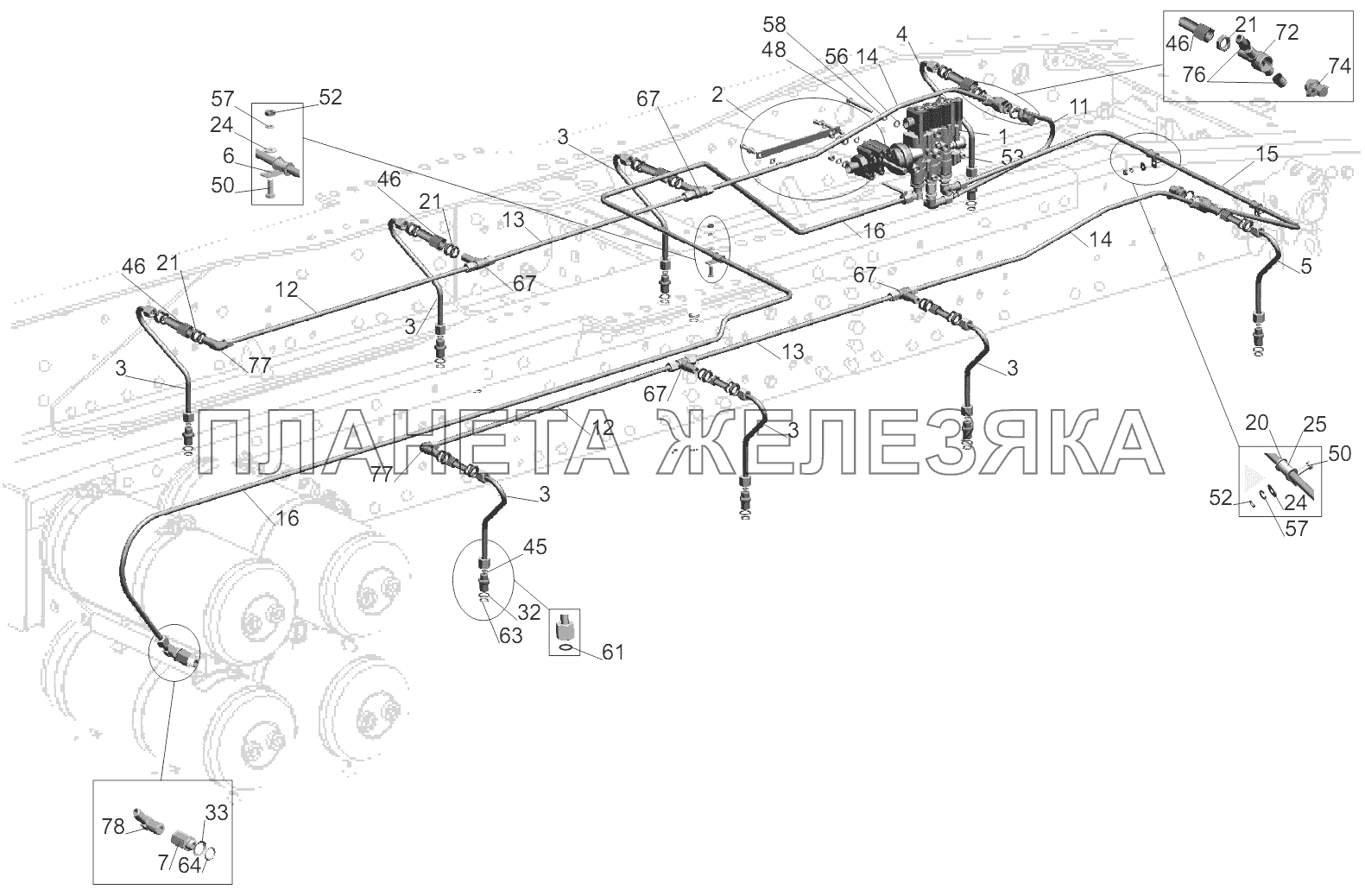 Установка трубопроводов ECAS 6430-2900018-040, 6430B9-2900018-050 МАЗ-5440B9, 6430B9