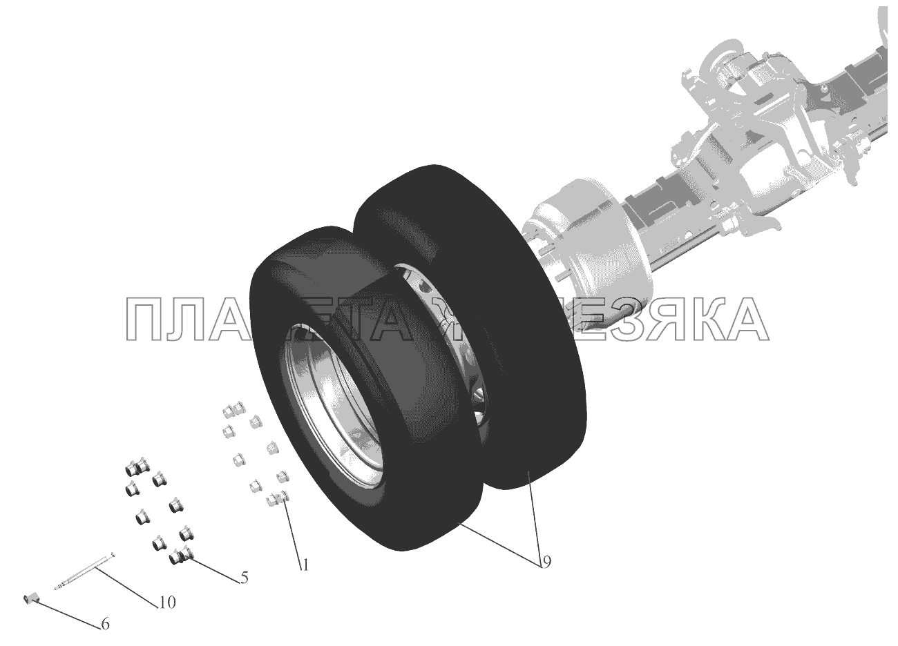 Установка задних колес МАЗ-5440B9, 6430B9