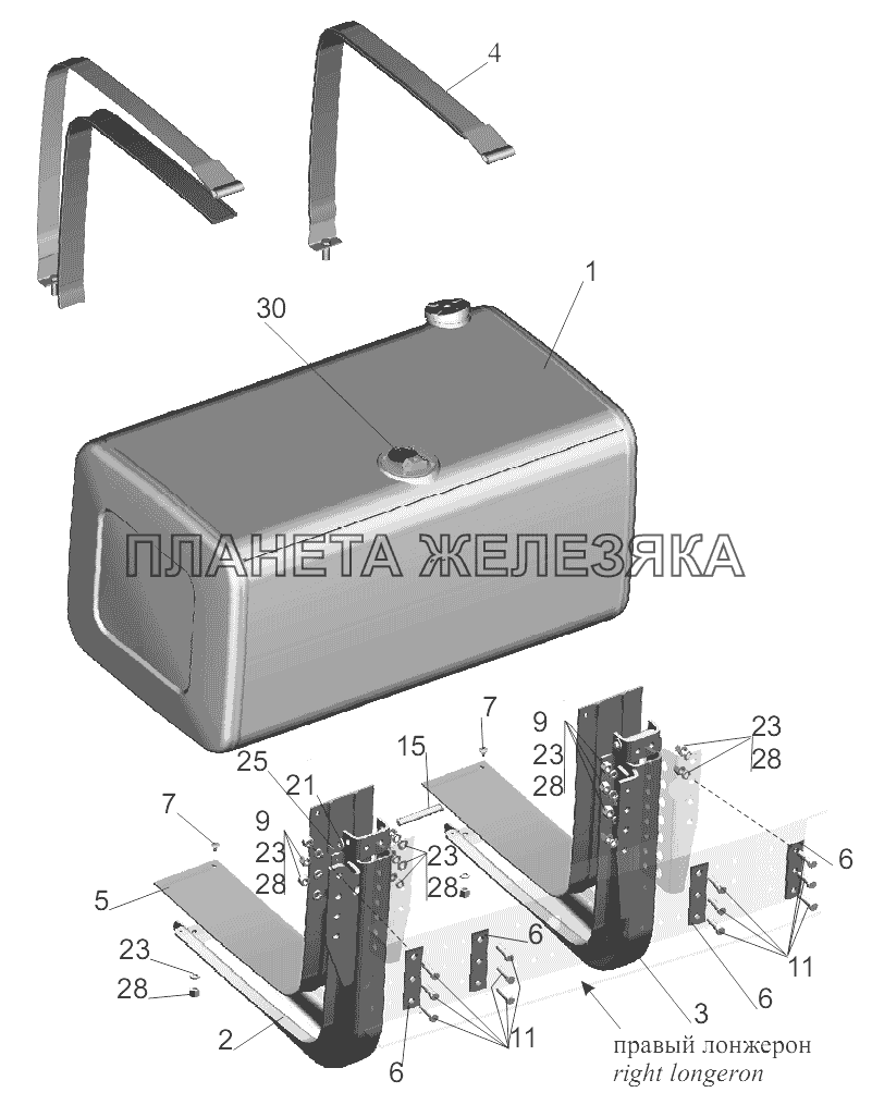 Крепление топливного бака 5440B9-1101002 (500 литров) МАЗ-5440B9, 6430B9