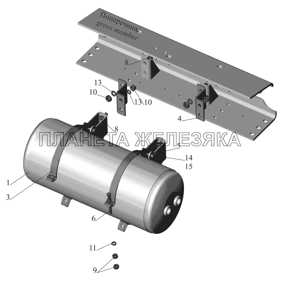 Установка ресивера 54401-3513007 МАЗ-5440B9, 6430B9