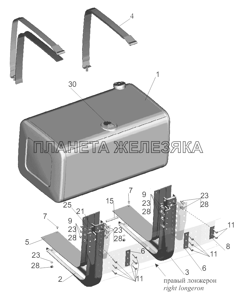 Крепление топливного бака 5440B9-1101002-010(500 литров) МАЗ-5440B9, 6430B9