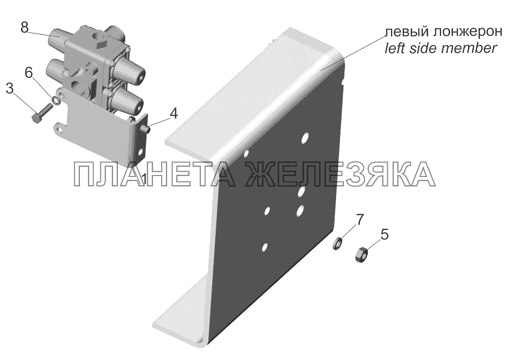 Крепление четырехконтурного клапана 650107-3515002 МАЗ-5440B9, 6430B9 Крепление четырехконтурного клапана 650107-3515002 МАЗ-5440B9, 6430B9