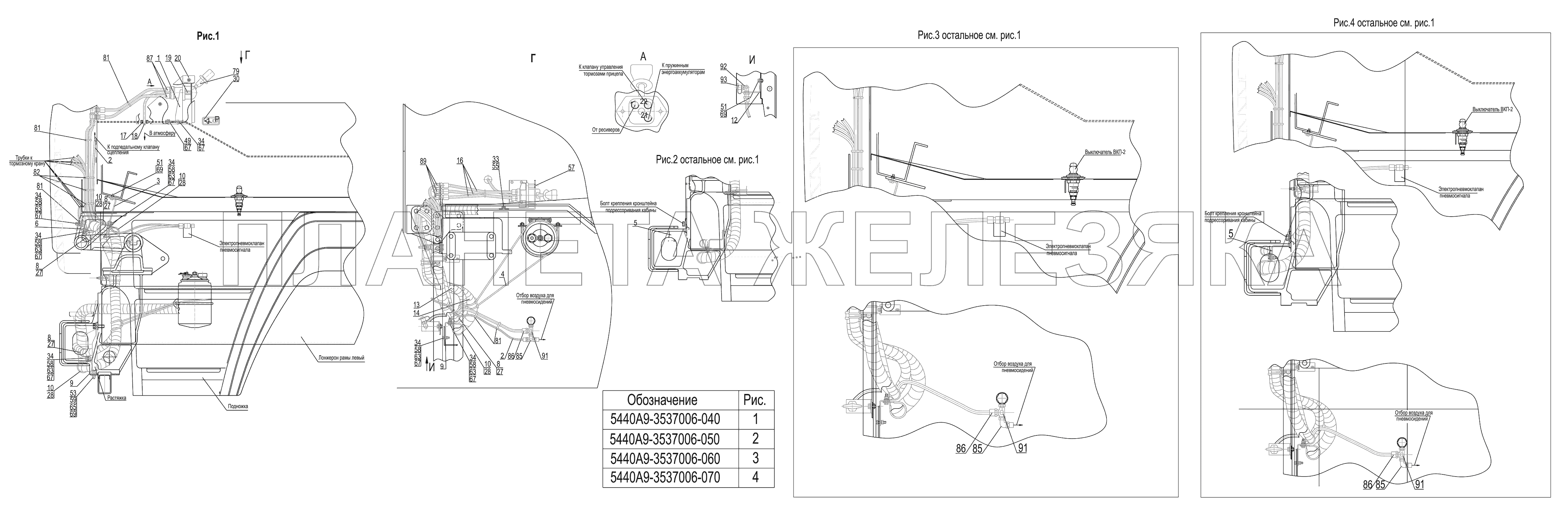 Привод стояночного и моторного тормозов МАЗ-5440B9, 6430B9