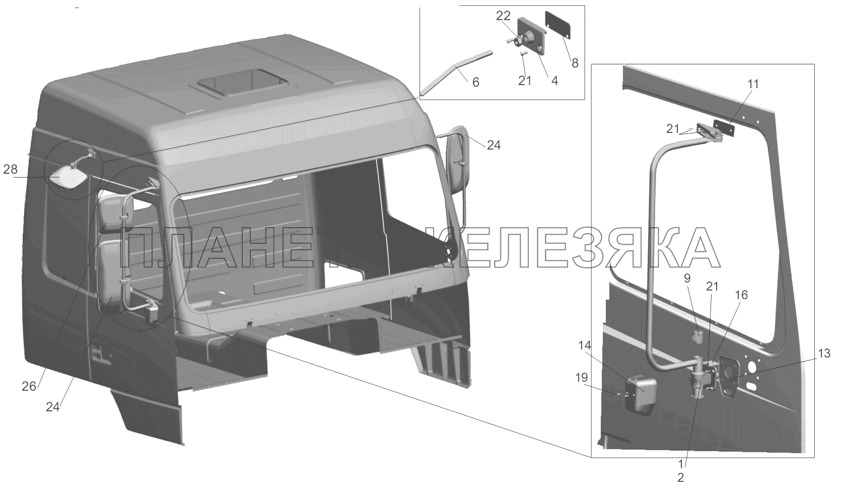 Установка зеркал 6430-8200005 МАЗ-5440B9, 6430B9