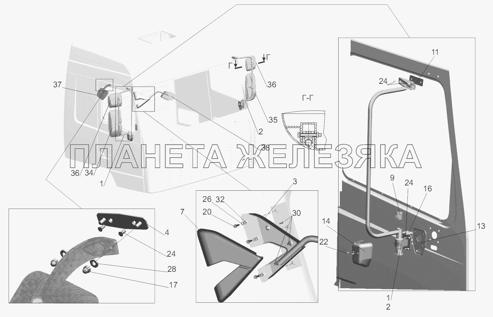 Установка зеркал 6430-8200005-010 МАЗ-5440B9, 6430B9