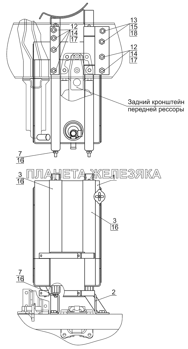 Установка масляного бака 544008-8600034 МАЗ-5440B9, 6430B9