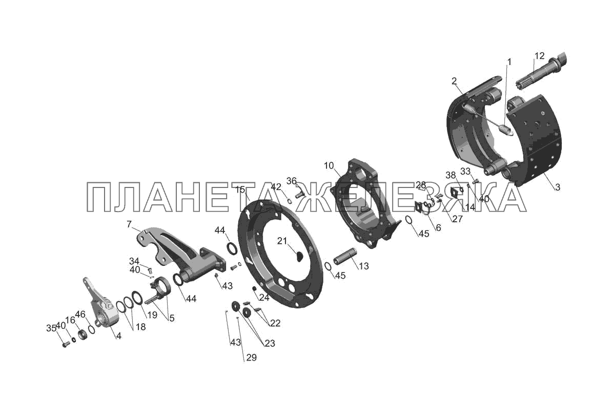 Тормозной механизм передних колес	152-3501004 (152-3501005) МАЗ-5440E9