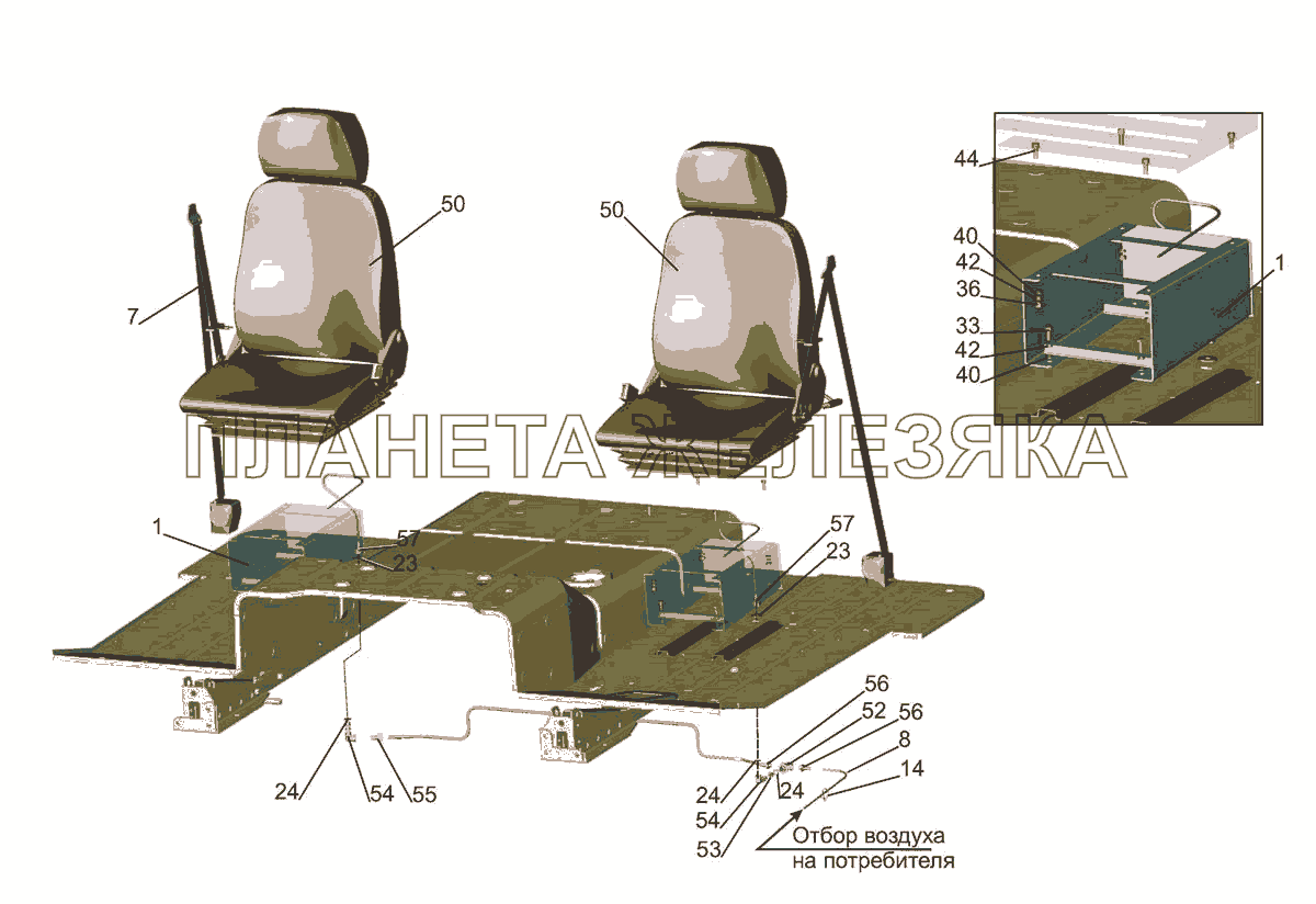 Установка и пневмопитание сидений	5440Е9-6800006 МАЗ-5440E9