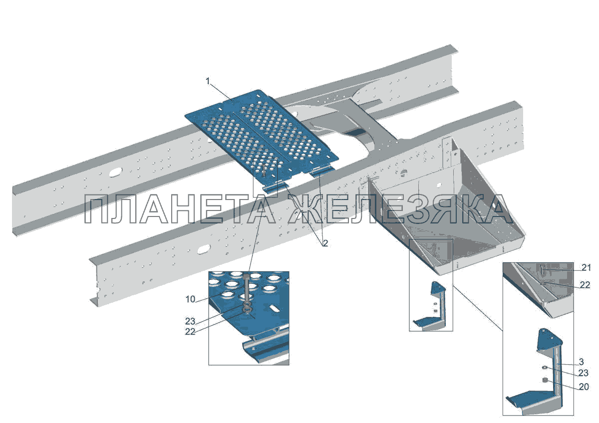 Установка площадки шасси и подножки 544018-2800026 МАЗ-5440E9