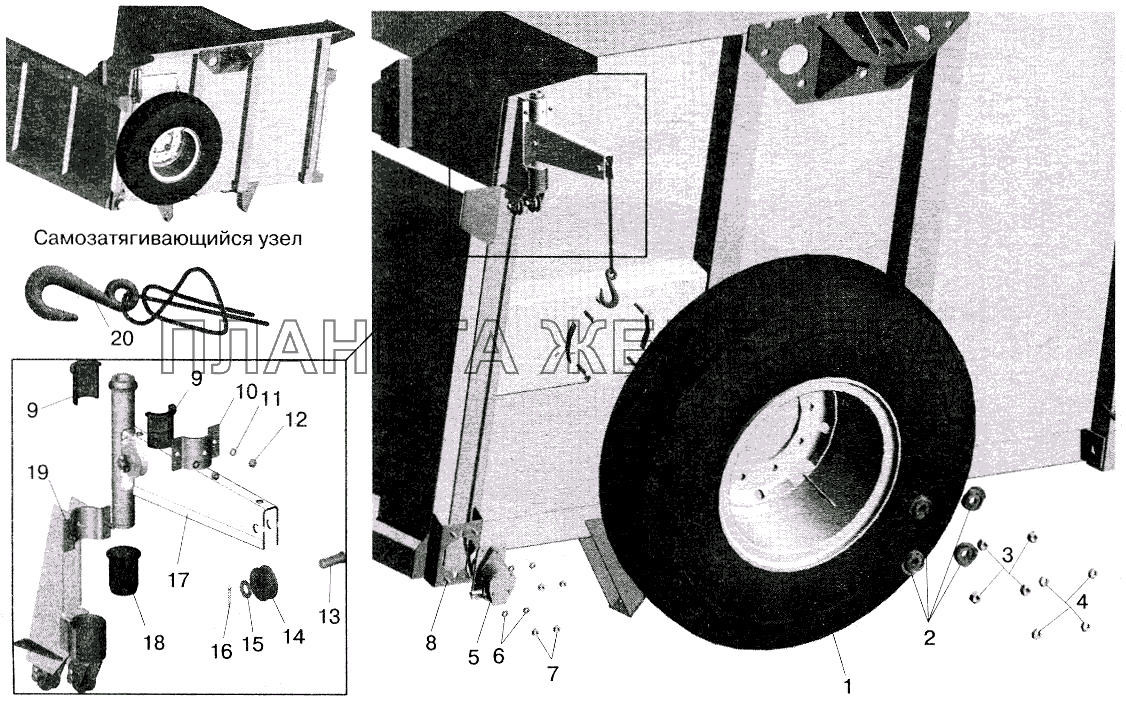 Установка запасного колеса МАЗ-551603, 551605 (5516-3100001-10) МАЗ-5516 (2003)