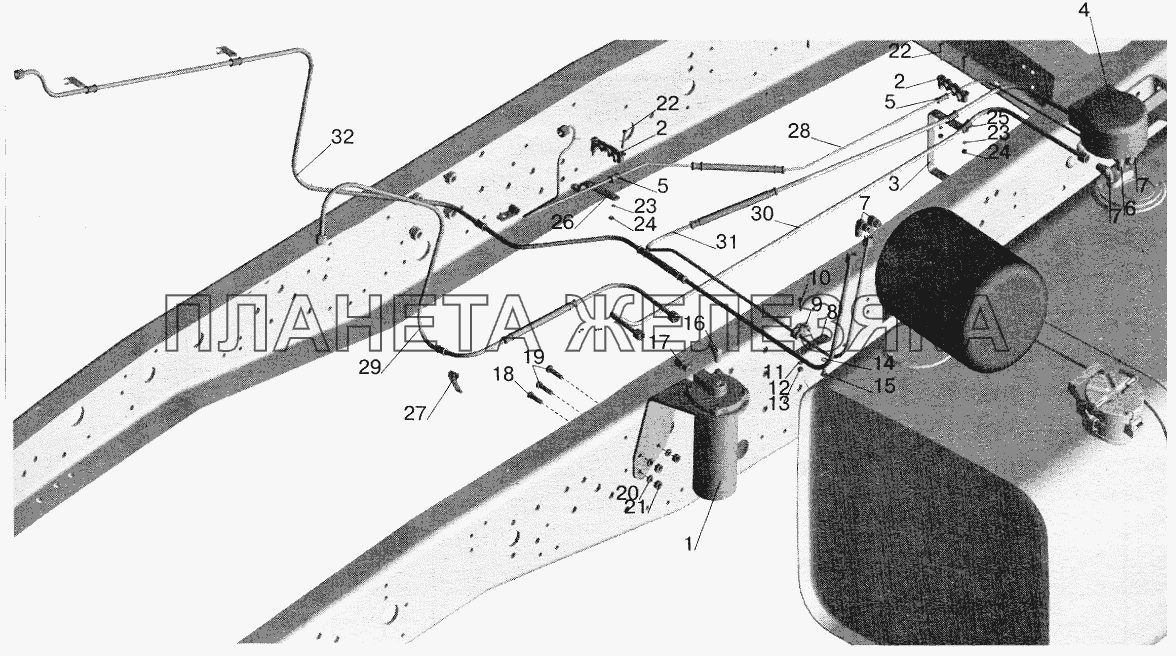 Установка топливопроводов МАЗ-642205, 543205 (с подогревателем) МАЗ-5516 (2003)