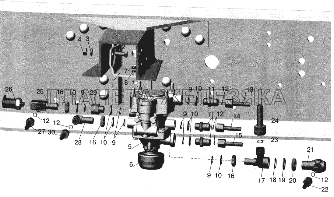 Установка клапана прицепа и присоединительной арматуры МАЗ-543203, 543202 МАЗ-5516 (2003)