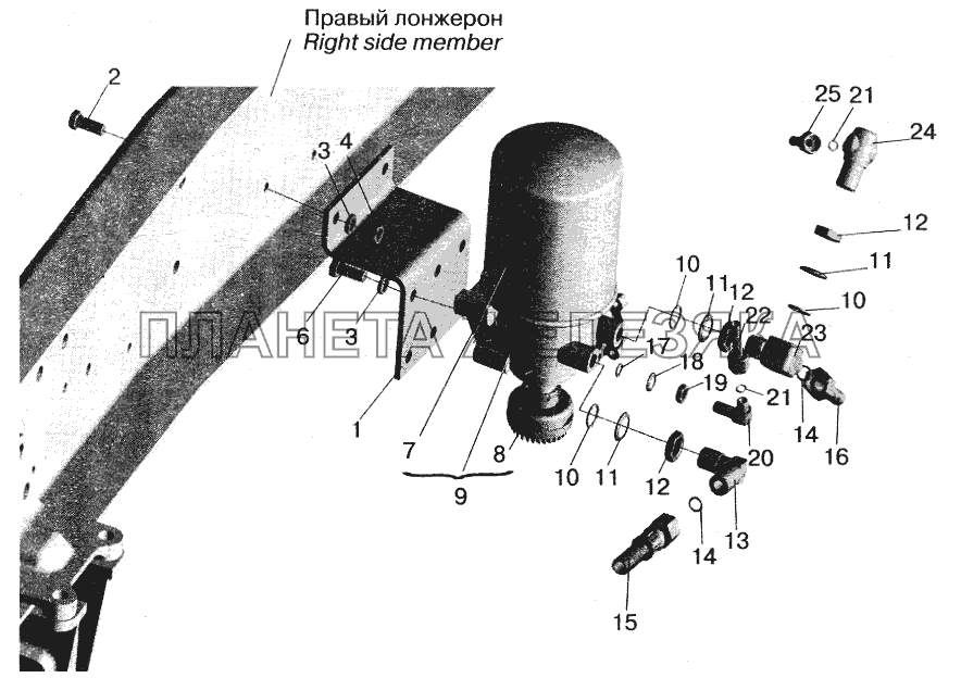 Установка осушителя воздуха и присоединительной арматуры МАЗ-555102 МАЗ-5516 (2003)