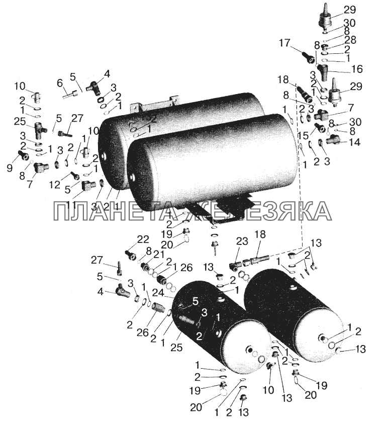 Установка присоединительной арматуры на ресиверах МАЗ-551605, 551603 МАЗ-5516 (2003)