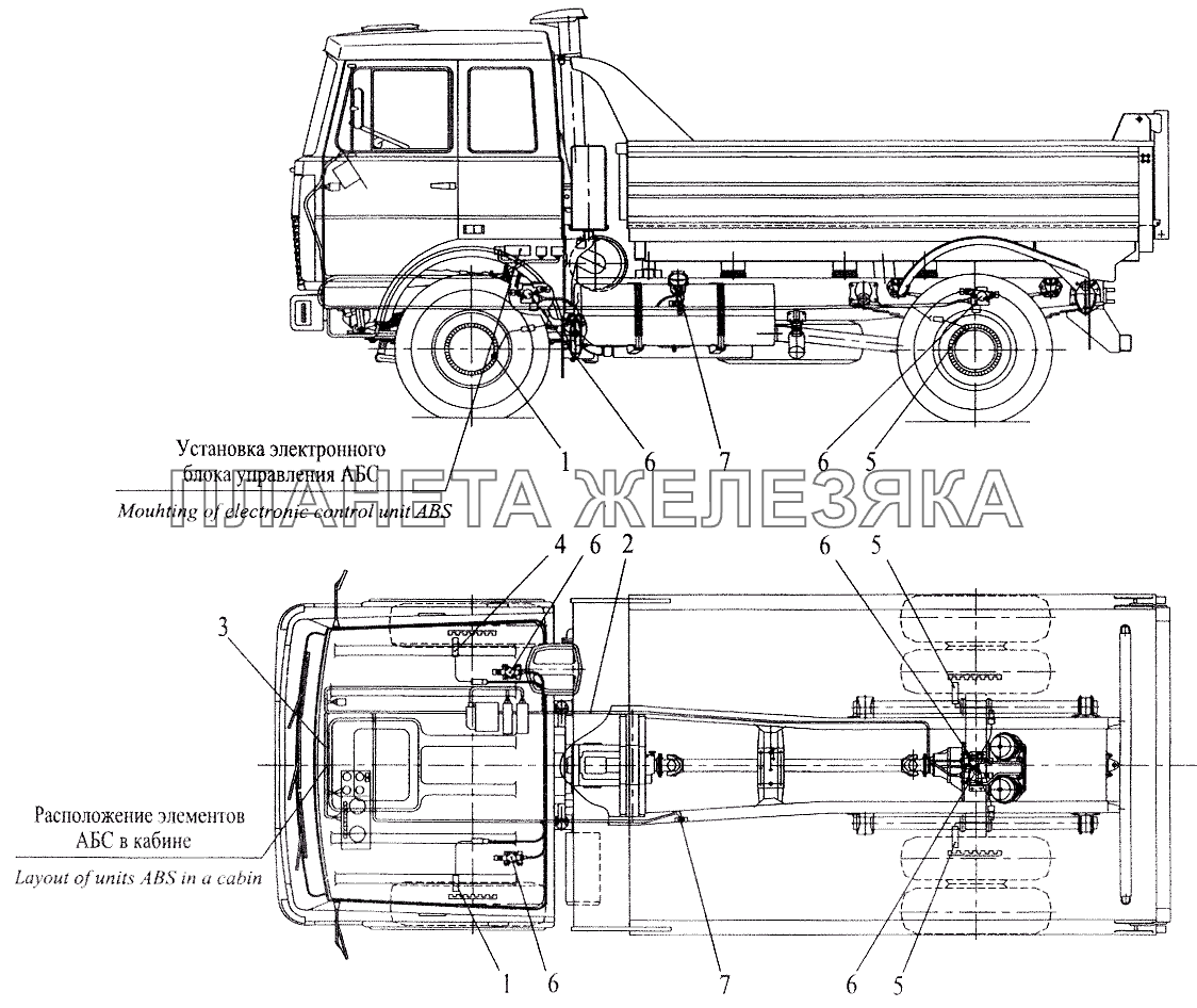 Установка элементов электрооборудования АБС на автомобиле МАЗ-555102 (с большой кабиной) МАЗ-5516 (2003)