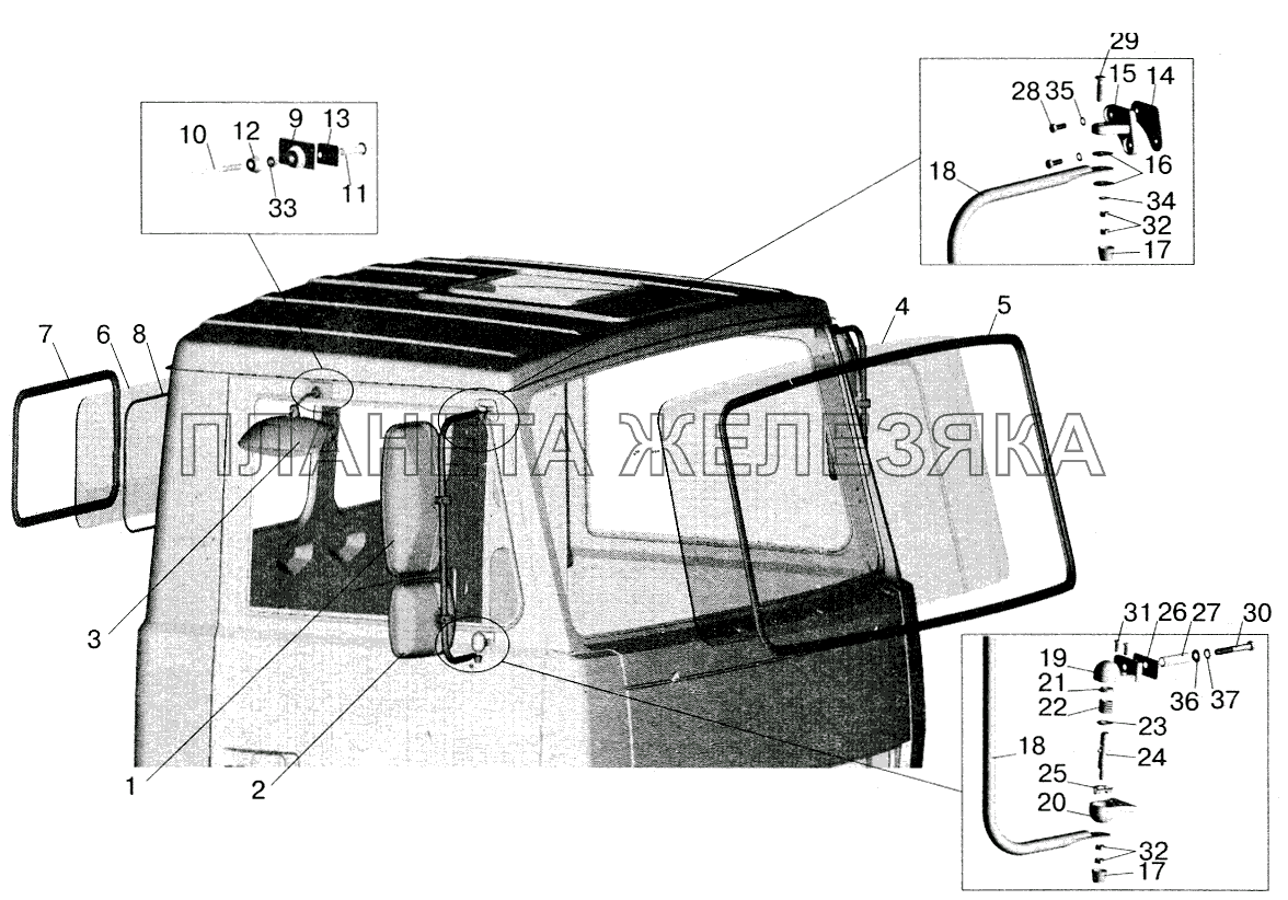 Установка стекол и зеркал на малую кабину МАЗ-5516 (2003)