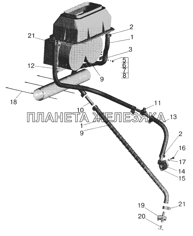 Установка шлангов отопителя 54327-8100006-010 МАЗ-5516 (2003)