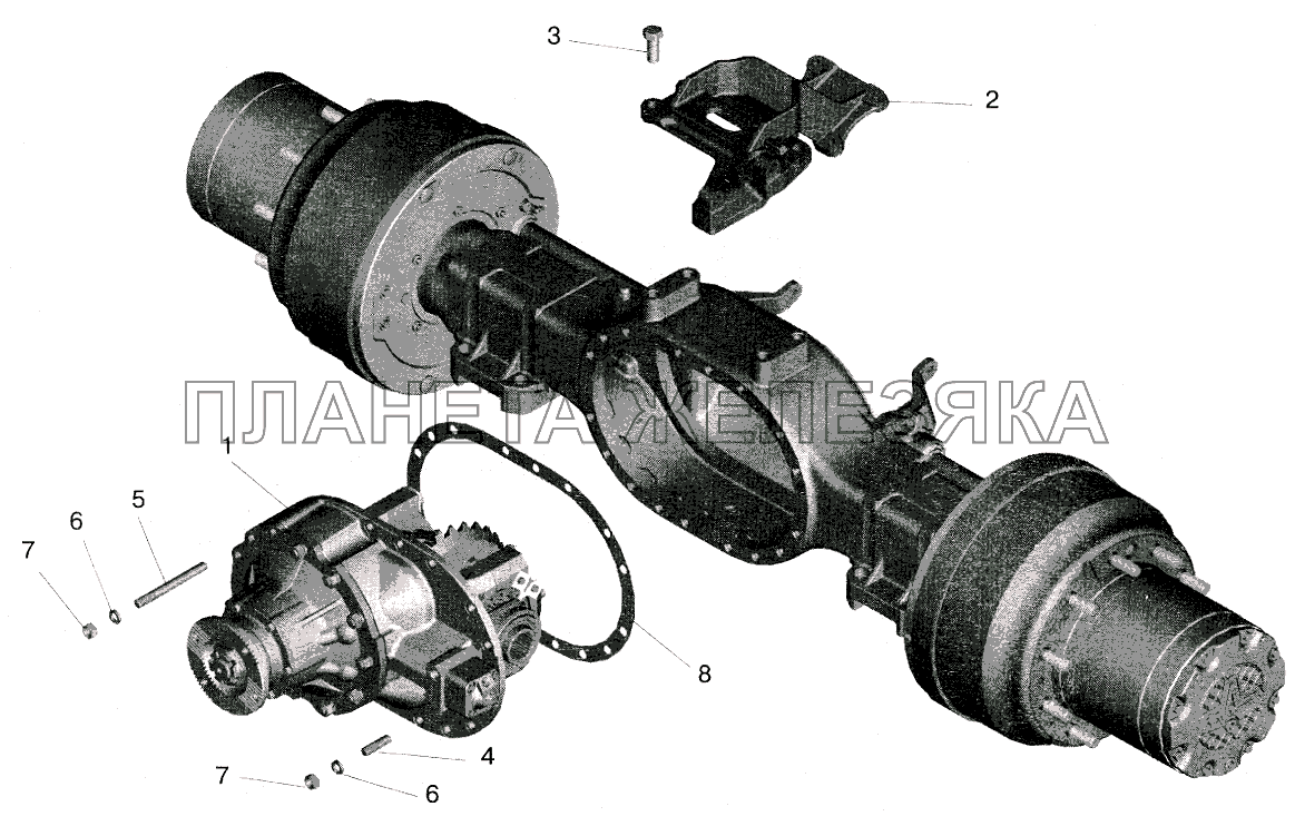 Мост задний МАЗ-543208. Установка редуктора и элементов подвески МАЗ-5516 (2003)