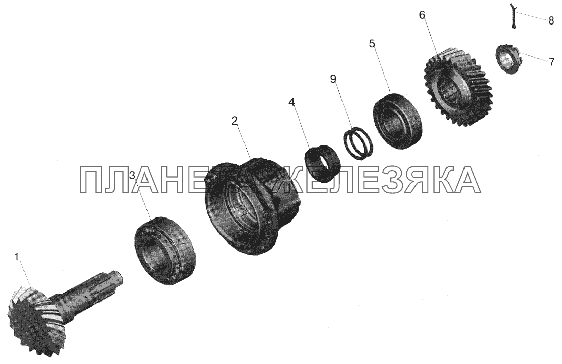 Редуктор среднего моста. Шестерня ведущая МАЗ-5516 (2003)