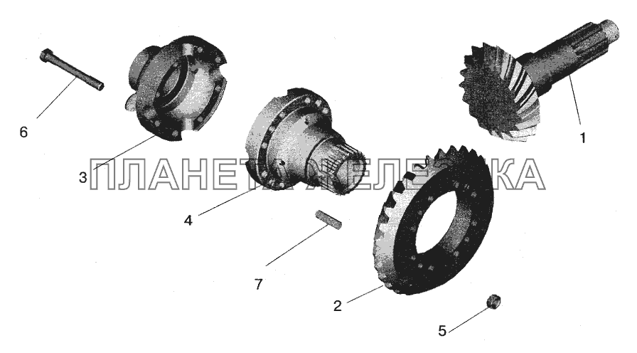 Редуктор среднего моста. Шестерни ведущая и ведомая (комплект для запчастей) МАЗ-5516 (2003)