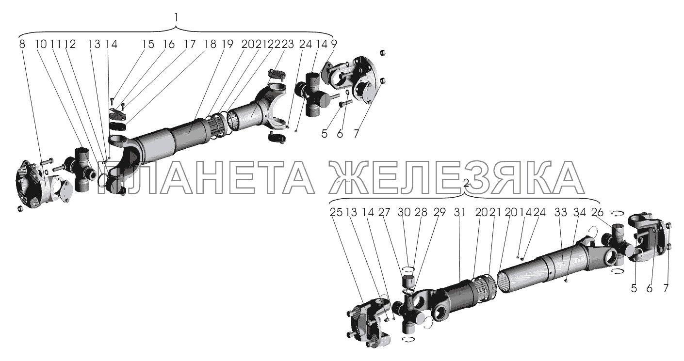 Установка карданных валов МАЗ-551605