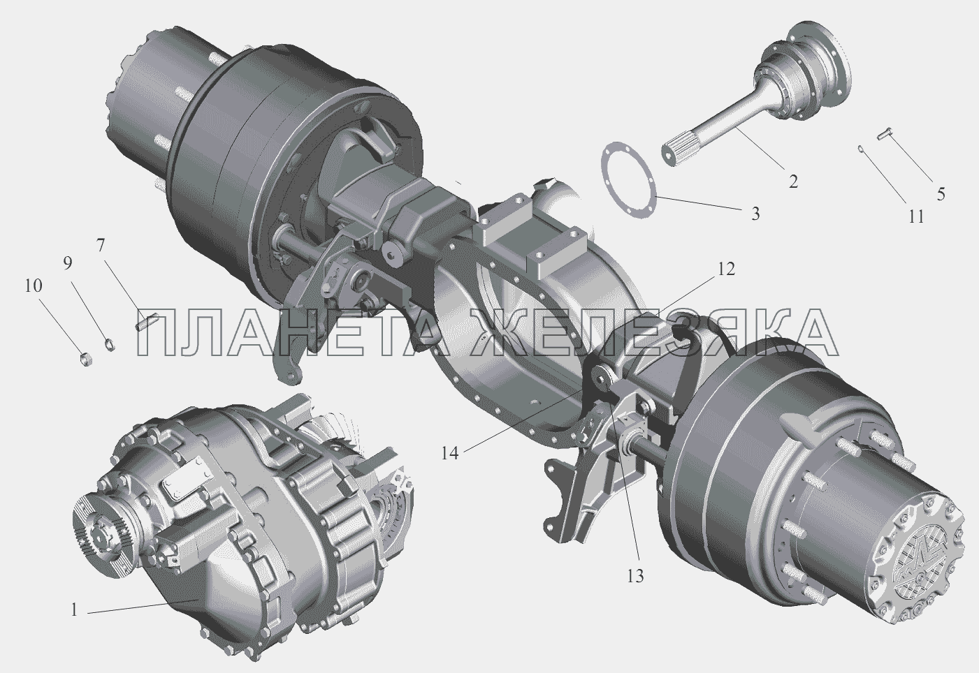 Мост средний. Установка редуктора и вала заднего МАЗ-551605