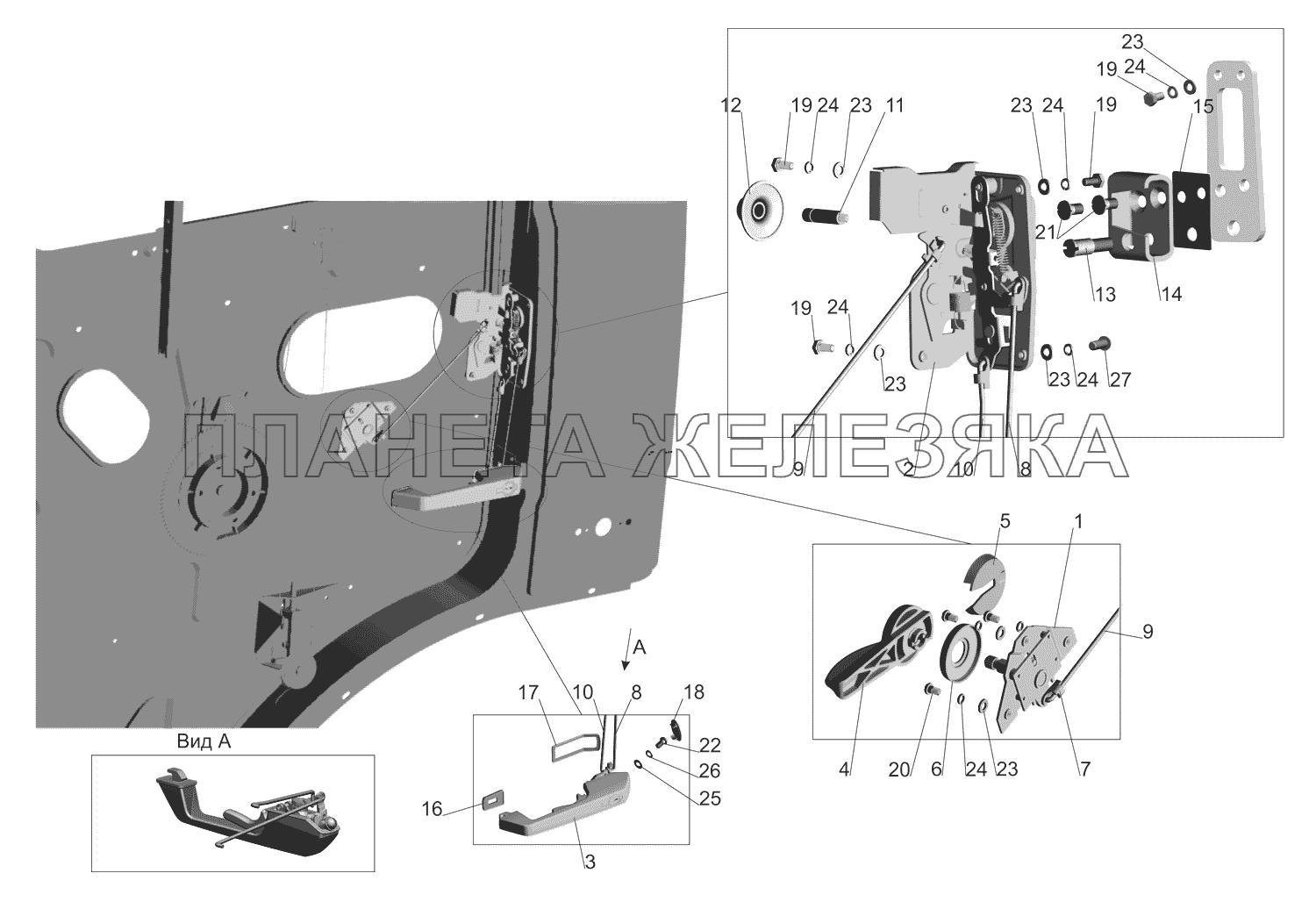 Установка наружной ручки и замка двери (входит в 64221-6100010-10, 64221-6100011-10) МАЗ-551669