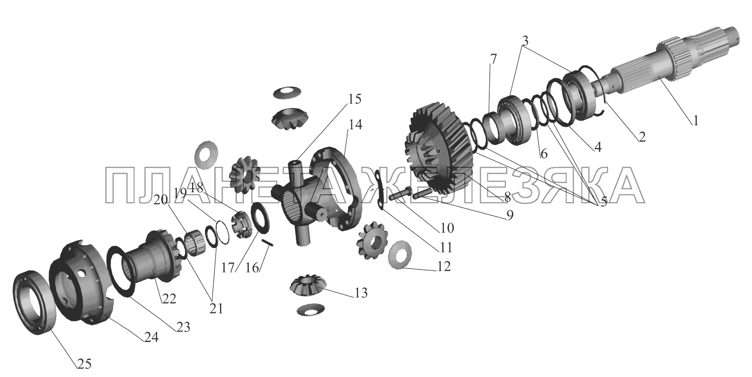 Редуктор среднего моста. Дифференциал межосевой МАЗ-551669
