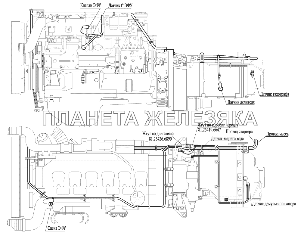 Монтаж жгута по двигателю МАЗ-551669