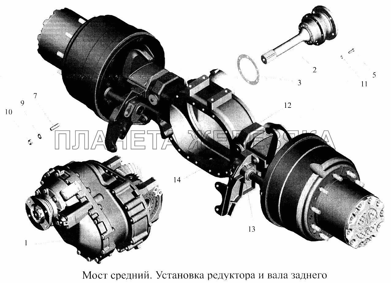 Мост средний. Установка редуктора и вала заднего МАЗ-5516А5