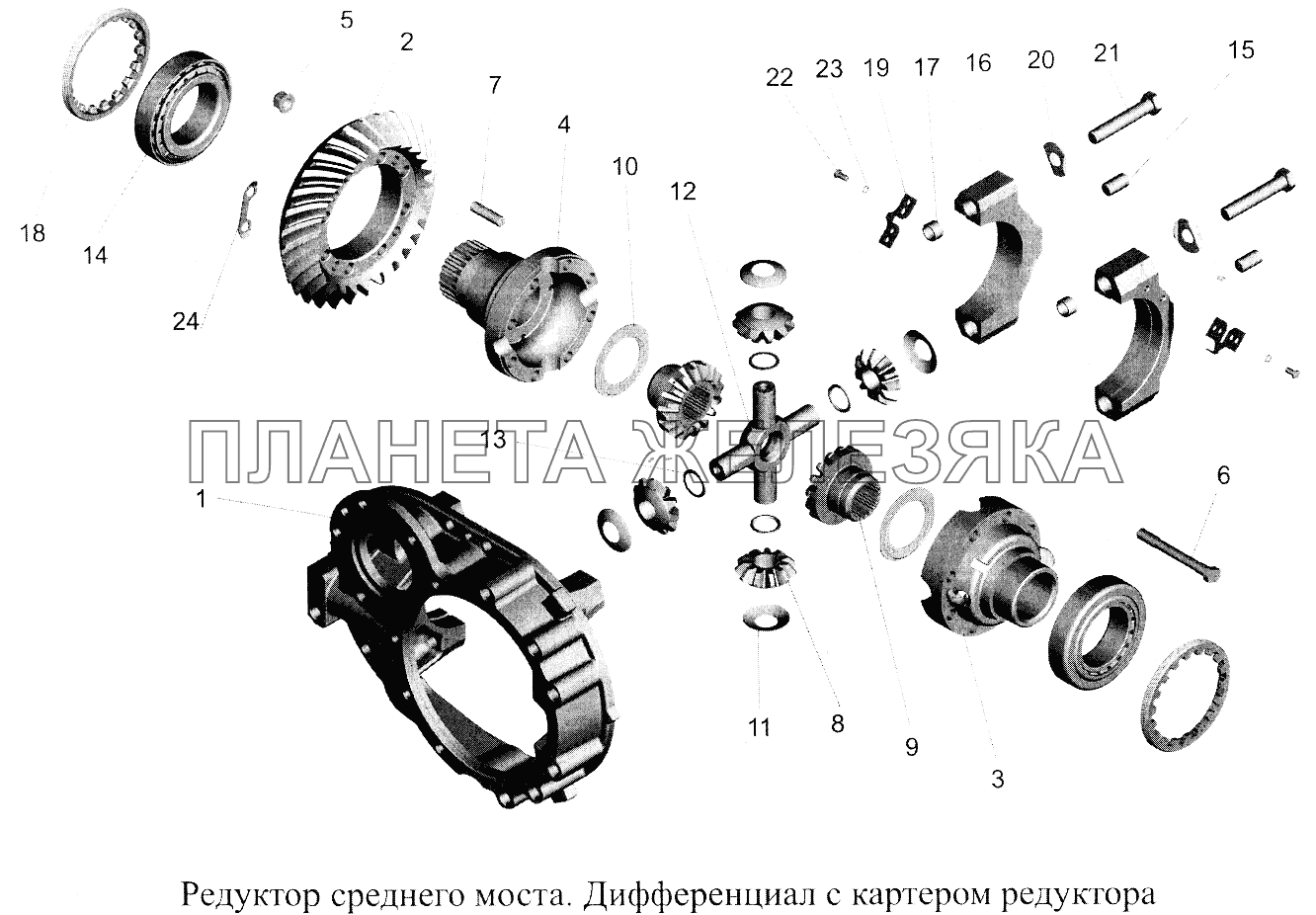 Редуктор среднего моста. Дифференциал с картером редуктора МАЗ-5516А5