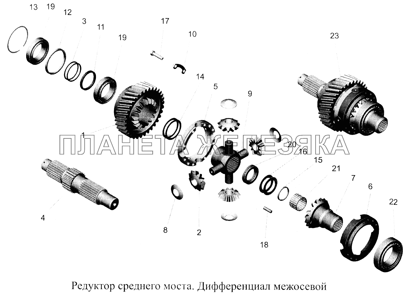 Редуктор среднего моста. Дифференциал межосевой МАЗ-5516А5