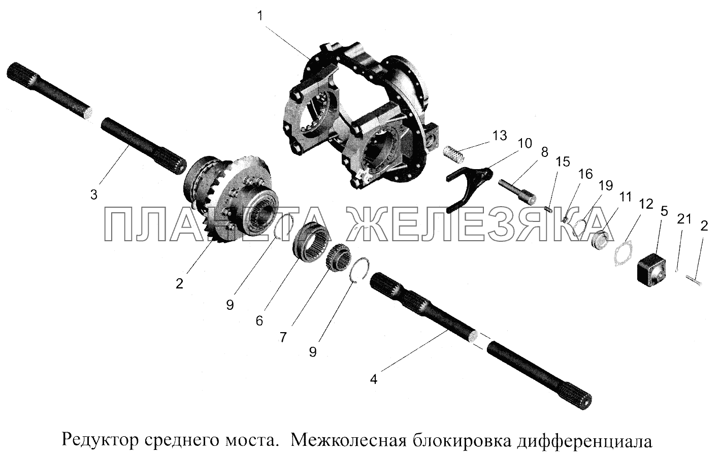 Редуктор среднего моста. Межколесная блокировка дифференциала МАЗ-5516А5