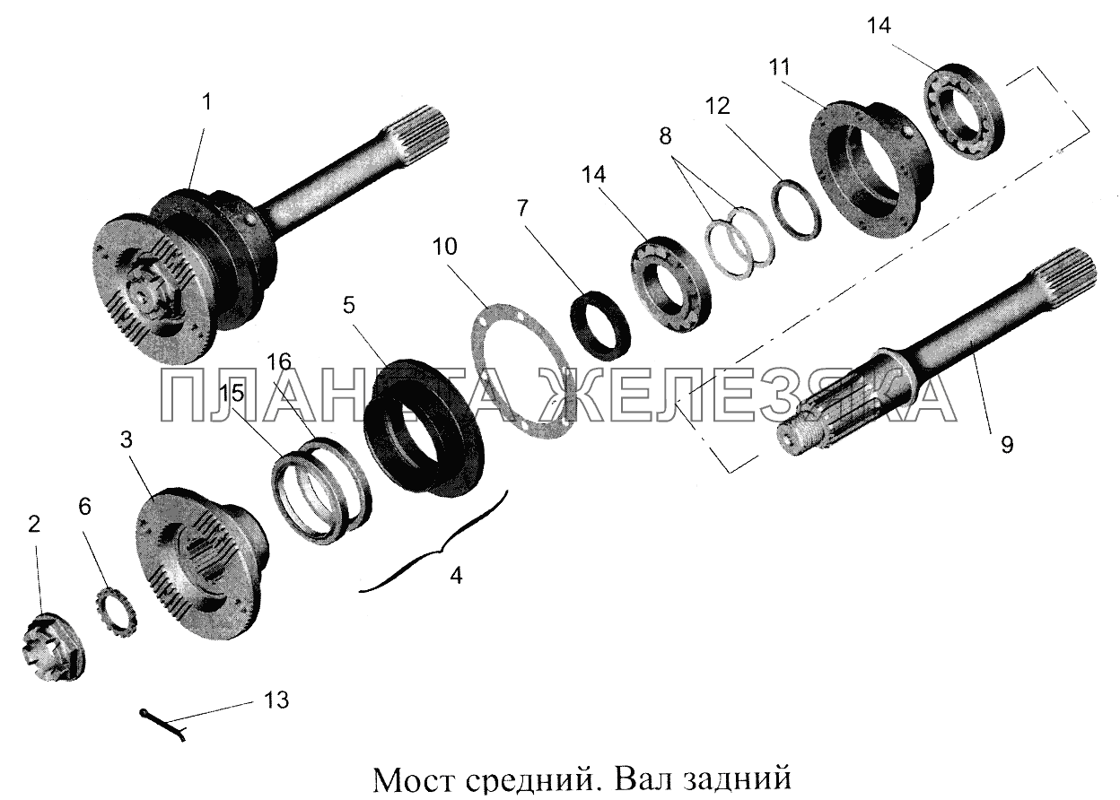 Мост средний. Вал задний МАЗ-5516А5