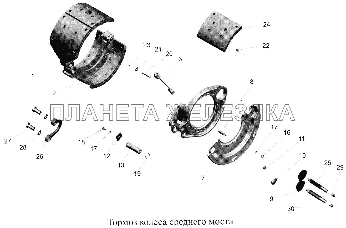 Тормоз колеса среднего моста МАЗ-5516А5