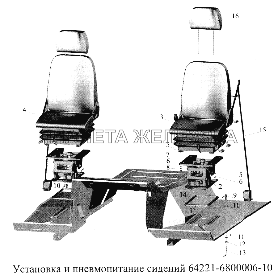 Установка и пневмопитание сидений 64221-6800006-10 МАЗ-5516А5