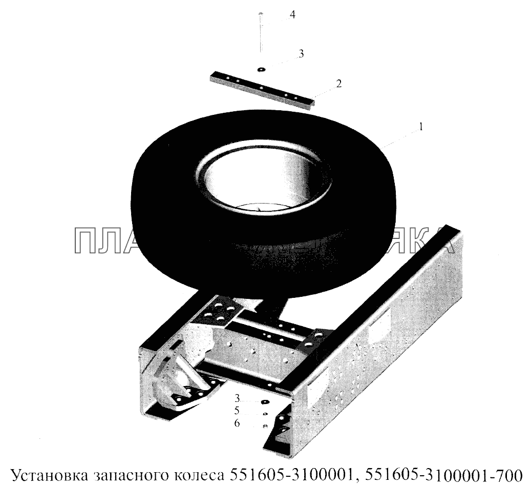 Установка запасного колеса 551605-3100001, 551605-3100001-700 МАЗ-5516А5