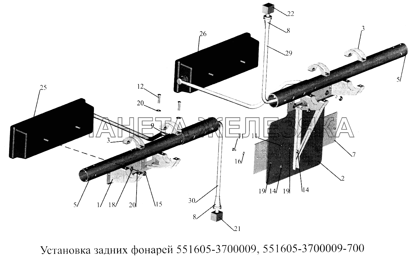 Установка задних фонарей 551605-3700009, 551605-3700009-700 МАЗ-5516А5