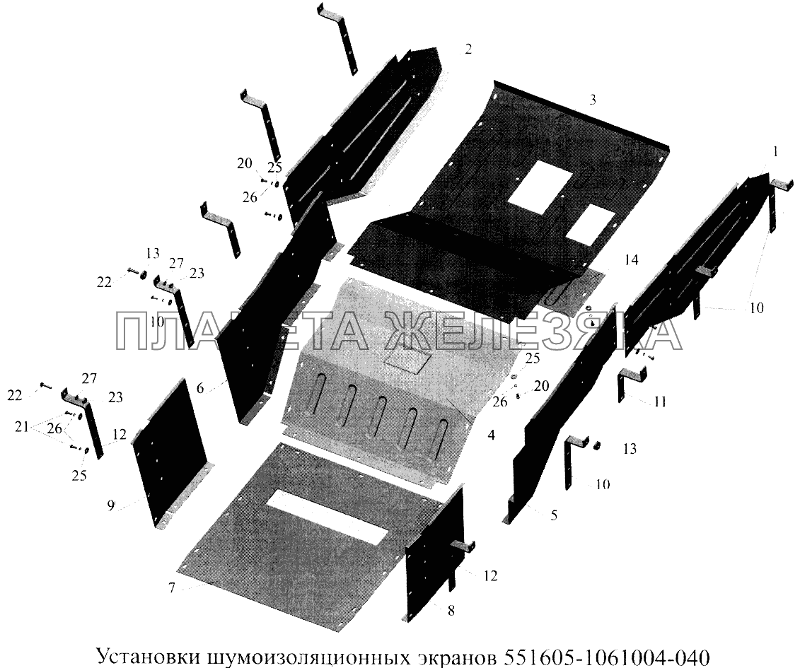 Установка шумоизоляционных экранов 551605-1061004-040 МАЗ-5516А5