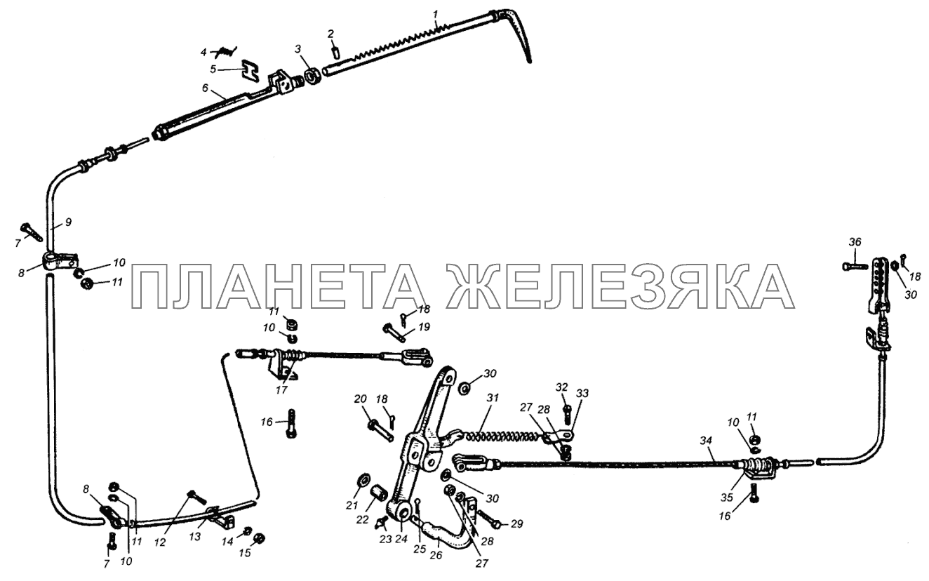 Управление стояночным тормозом МАЗ-5429, МАЗ-504В МАЗ-5549