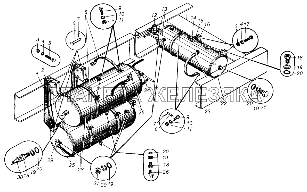 Крепление воздушных баллонов МАЗ-5429, МАЗ-504В МАЗ-5549