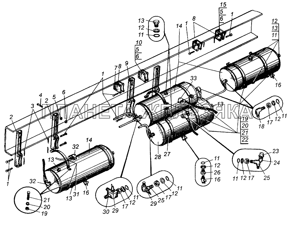 Крепление воздушных баллонов МАЗ-509А МАЗ-5549