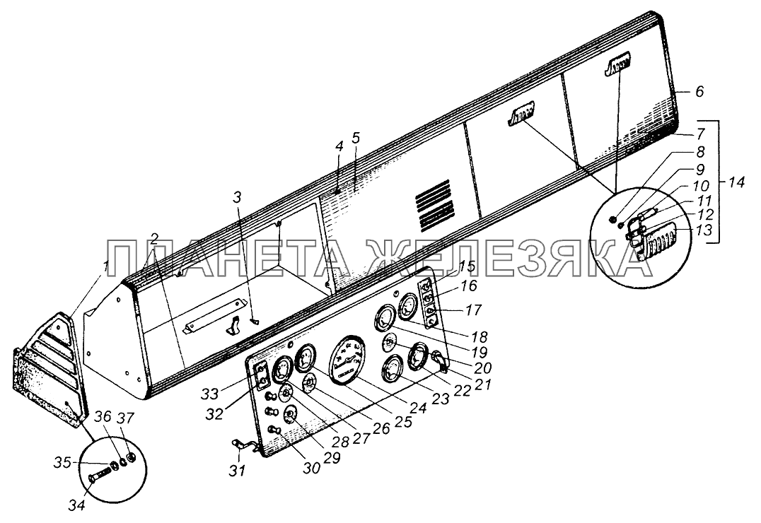 Щиток приборов и передок кабины МАЗ-5335, МАЗ-5549, МАЗ-5429 МАЗ-5549