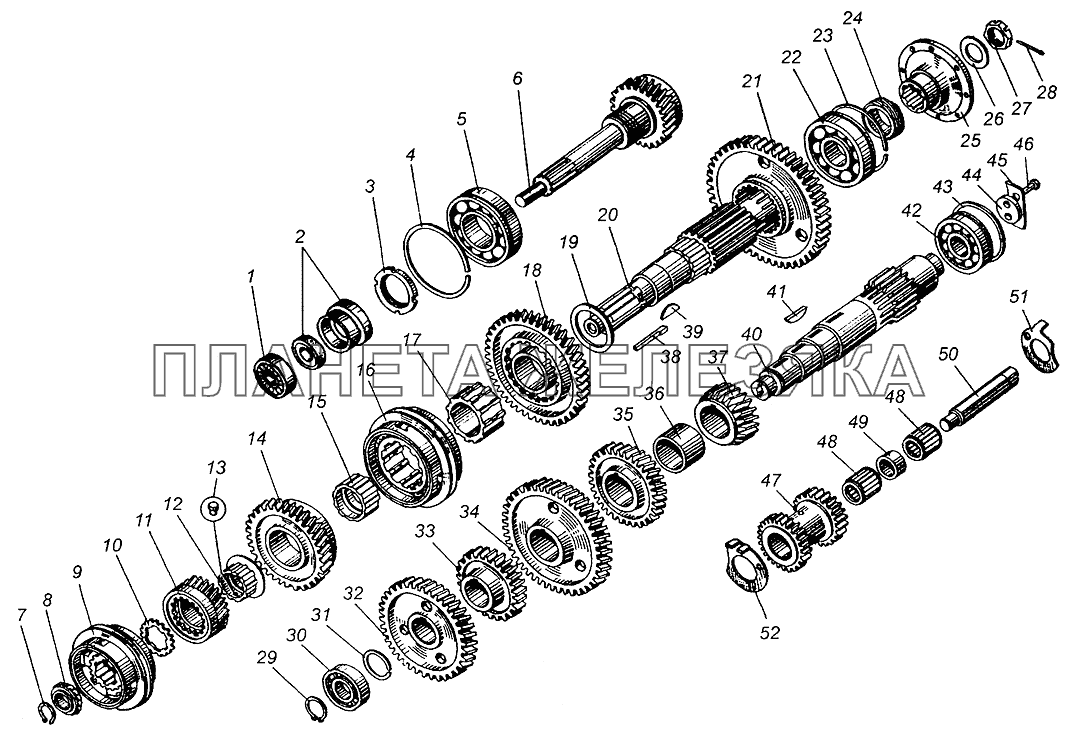 Валы и шестерни коробки передач ЯМЗ-236П МАЗ-5549
