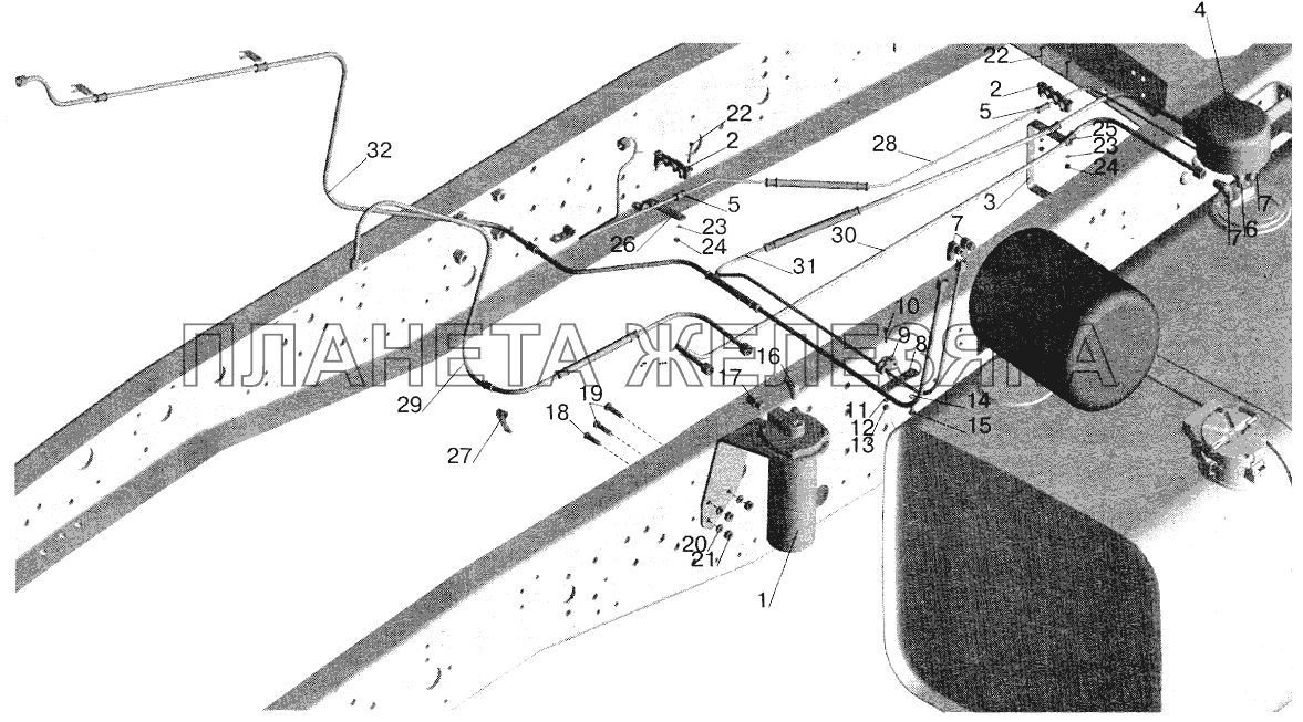 Установка топливопроводов МАЗ-642205, 543205 (с подогревателем) МАЗ-5551 (2003)