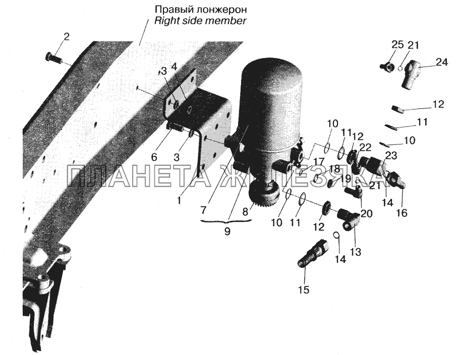 Установка осушителя воздуха и присоединительной арматуры МАЗ-555102 МАЗ-5551 (2003)