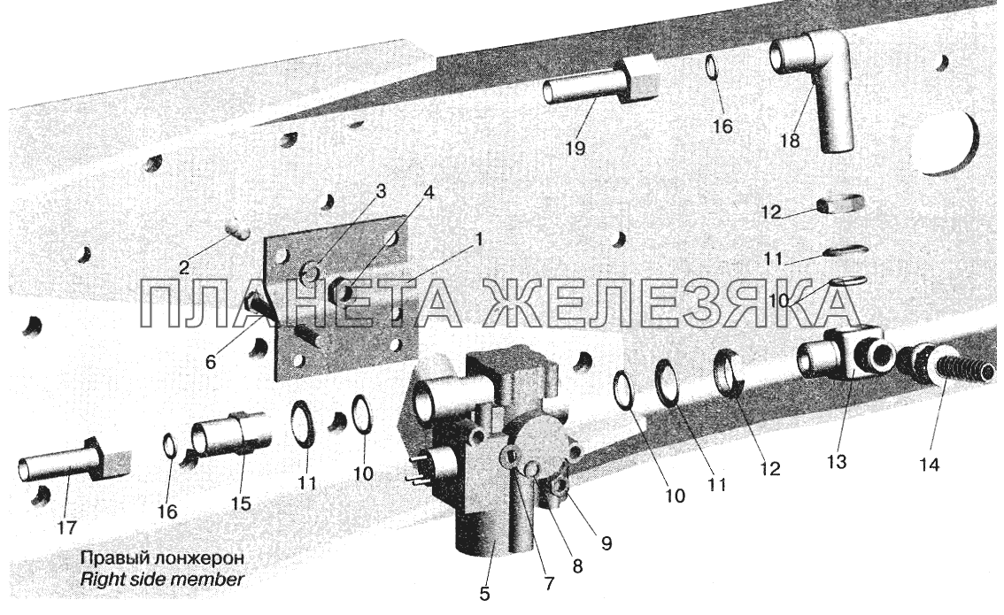 Установка задних модуляторов и присоединительной арматуры МАЗ-642208, 642205, 551605, 551603 МАЗ-5551 (2003)