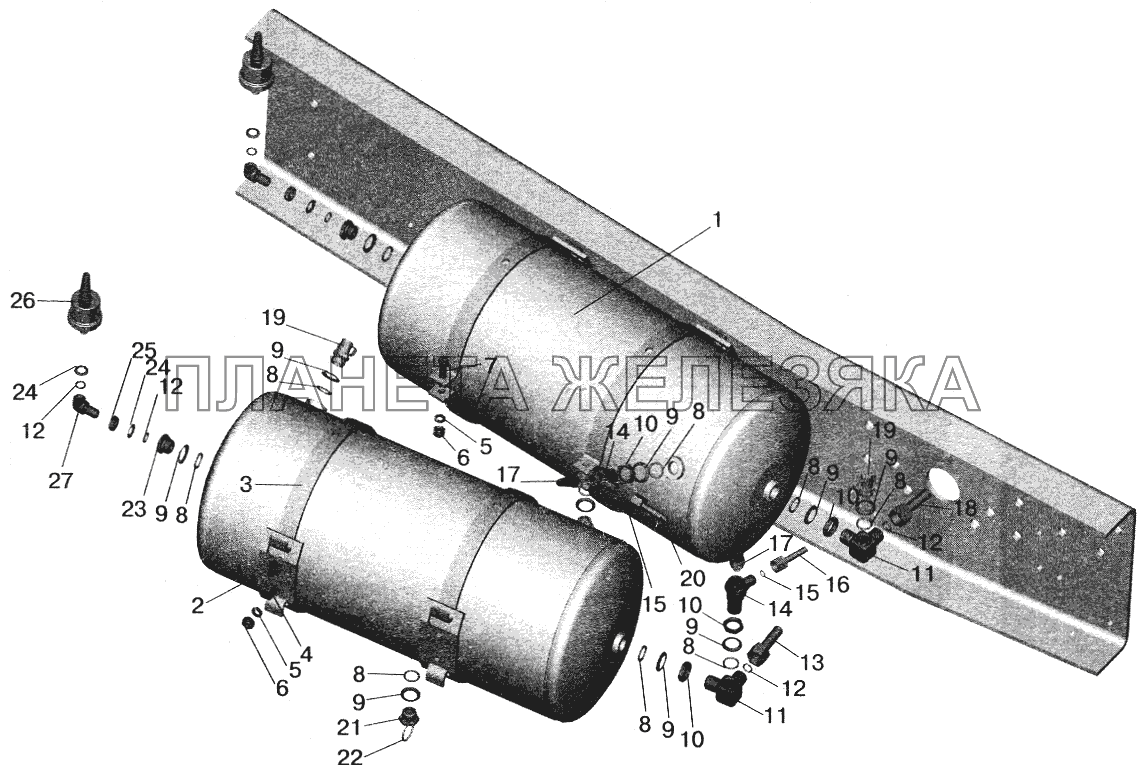 Установка ресиверов и присоединительной арматуры МАЗ-555102 МАЗ-5551 (2003)